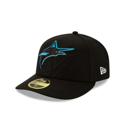 Black Miami Marlins Hat - New Era MLB Logo Elements Low Profile 59FIFTY Fitted Caps USA5681794